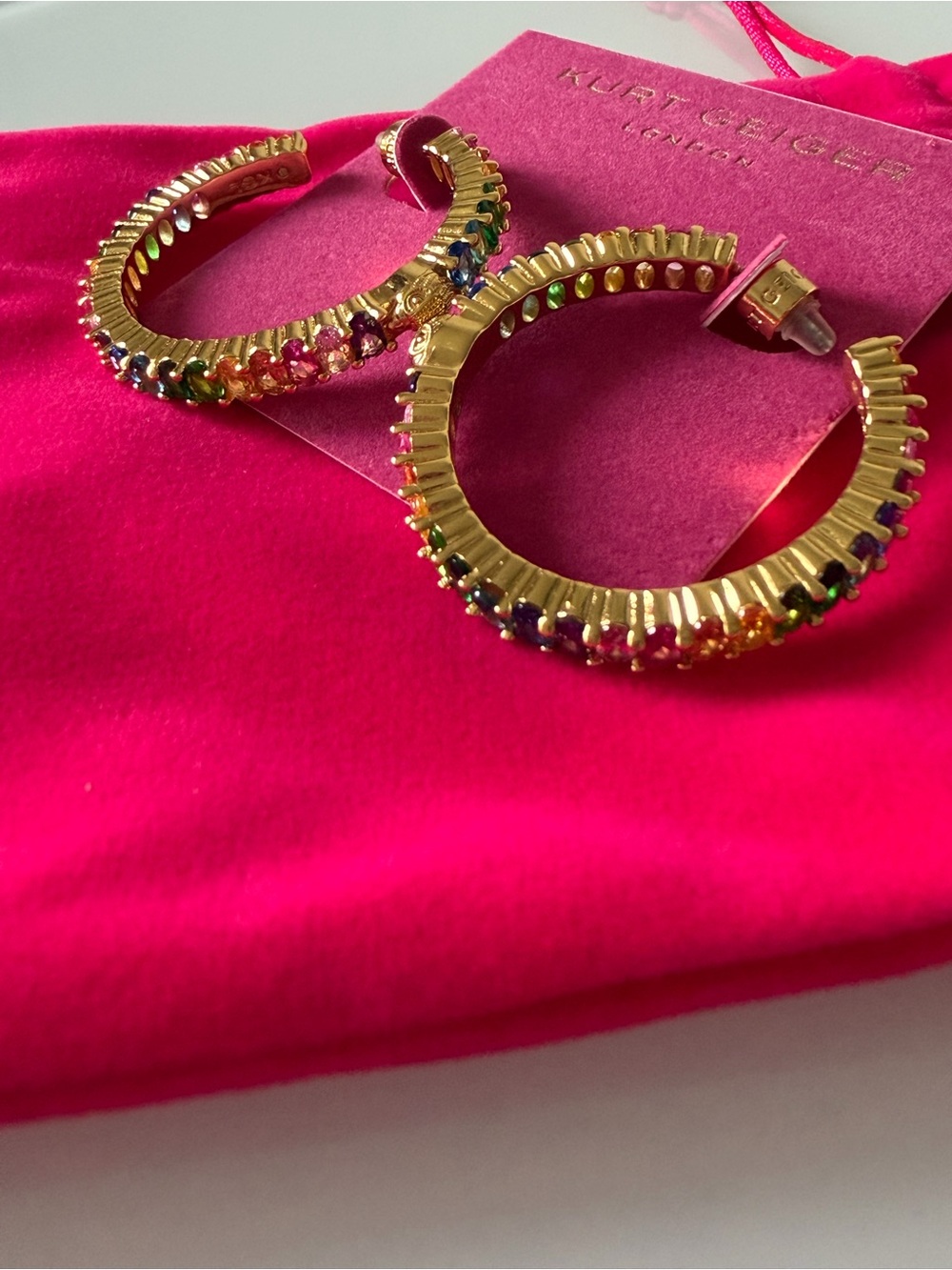 Kurt Geiger Gold rainbow stone Hoop Earrings